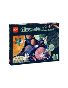 Apli Glow in the Dark Puzzle Fluo de 104 Piezas 5x5cm - Tematica Système Solar - Poster Pour Facilitar Montaje - Recomendado Pou