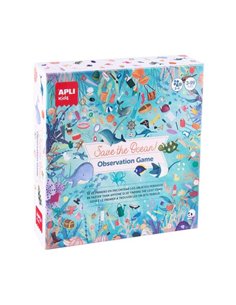 Apli Juego de Observacion Save the Ocean - Tablero de 40 x 40 cm - 40 Cartas et 24 Stickers