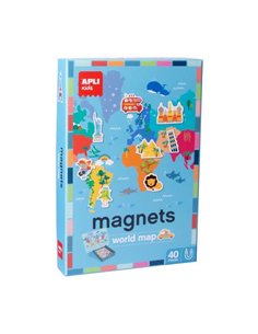 Apli Juego Magnetico Mapamundi - 1 Escenario Imantado 36 x 38 cm - 40 Fichas Avec Dibujos de Monumentos et Animales