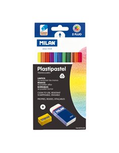 Milan Plastipastel Pack de 12 Ceras de Couleurs Triangulares - Comprend Goma et Sacapuntas - Bandeja Intérieur - Couleurs assort