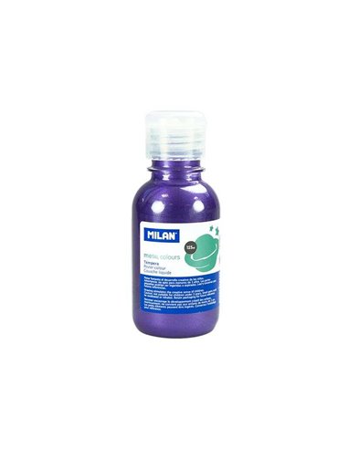 Milan Botella de Tempera 125ml - Tapon Dosificador - Séchage rapide - Mezclable - Couleur Lila Métallisé