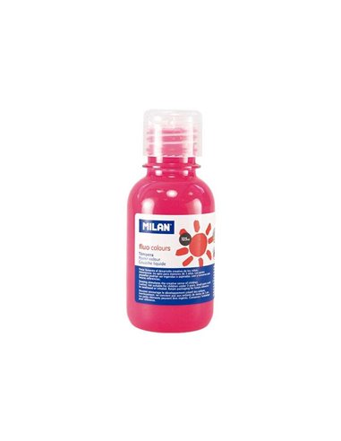 Milan Botella de Tempera 125ml - Tapon Dosificador - Séchage rapide - Mezclable - Couleur Rose Fluo
