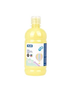 Milan Botella de Tempera 500ml - Tapon Dosificador - Séchage rapide - Mezclable - Couleur Jaune Pastel