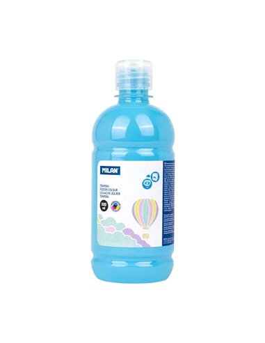 Milan Botella de Tempera 500ml - Tapon Dosificador - Séchage rapide - Mezclable - Couleur Bleu Clair Pastel