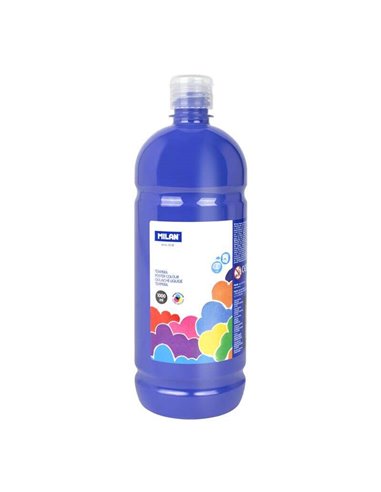 Milan Botella de Tempera 1000ml - Tapon Dosificador - Séchage rapide - Mezclable - Couleur Bleu Marine