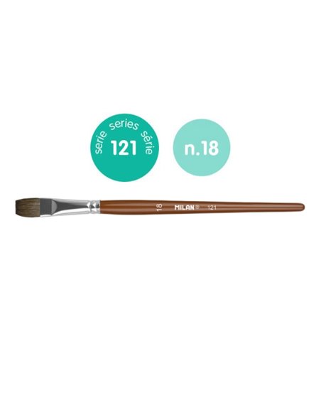 Milan 121 Pack de 6 Pinceles Escolares Planos Numero 18 - Sac Avec Colgador - Pelo de Cabra et Sintetico - Couleur Bois Foncé
