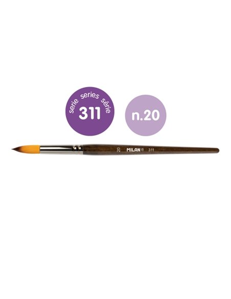 Milan 311 Pack de 3 Pinceles Redondos Numero 20 - Sac Avec Colgador - Pelo Sintetico - Couleur Bois Foncé