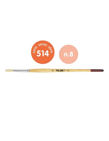 Milan 514 Pack de 10 Pinceles Redondos - Numero 8 - Sac Avec Colgador - Cerda Natural - Mango Corto - Couleur Bois Clair
