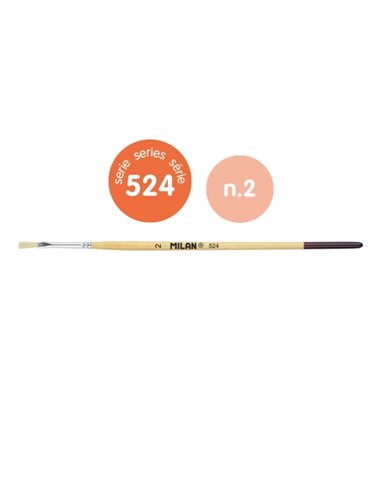 Milan 524 Pack de 12 Pinceles Plano - Numero 2 - Sac Avec Colgador - Cerda Natural - Mango Corto - Couleur Bois Clair