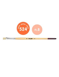 Milan 524 Pack de 12 Pinceles Plano - Numero 6 - Sac Avec Colgador - Cerda Natural - Mango Corto - Couleur Bois Clair