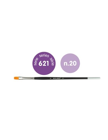 Milan 612 Premium Synthetic Pack de 4 Pinceles Planos Numero 20 - Sac Avec Colgador - Pelo Sintetico - Mango Corto - Couleur Noi