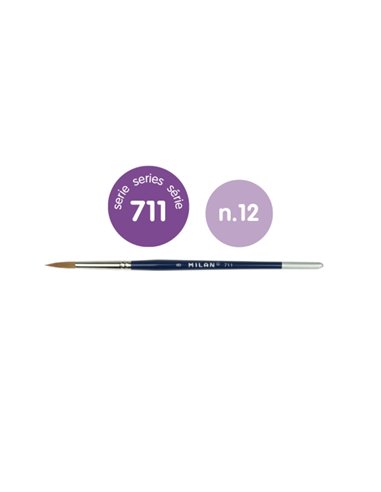 Milan 711 Fine Selection Pack de 6 Pinceles Redondos Numero 12 - Sac Avec Colgador - Pelo Sintetico - Mango Corto - Couleur Bleu