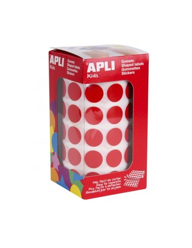 Apli Rollo de Gomets Redondos Ø 15mm - Adhésif permanent - 2.832 Gomets - Adhésif Base Eau - Sans de Disolventes - Couleur Rouge