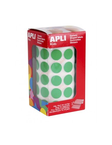 Apli Rollo de Gomets Redondos Ø 15mm - Adhésif permanent - 2.832 Gomets - Adhésif Base Eau - Sans de Disolventes - Couleur Vert