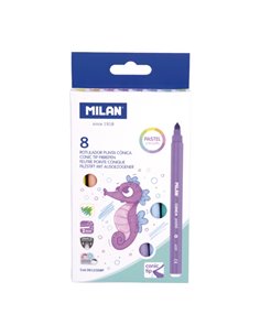 Milan Pack de 8 Feutres - Encre al Eau - Pointe Conica de 5mm - Couleurs Pastel Assortis