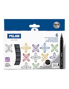 Milan Pack de 6 Feutres Pointe Pincel Couleurs Metalizados - Encre al Eau - Pointe de Pincel 0.5 à 6mm - Couleurs assorties