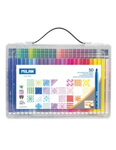 Milan Pack de 50 Feutres - Maletin de Transporte - Pointe Conica de 5mm - Couleurs assorties
