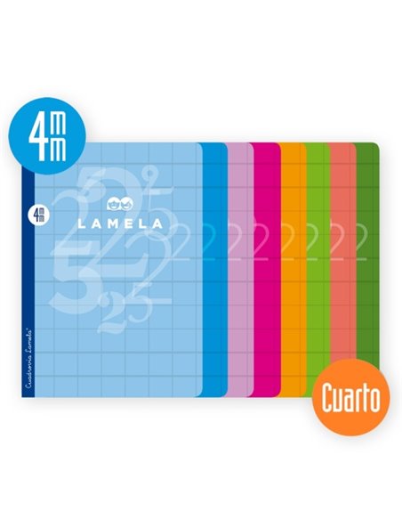 Lamela Pack de 10 Libretas Grapadas Avec 50 Feuilles de 70g/m2 Avec Margen - Format Cuarto - Pauta Cuadrovia de 4mm - Cubierta d