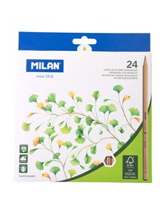 Milan Pack de 24 Lapices Hexagonales de Couleurs - Mina 2.9mm - Résistant à la Rotura - Bois Certificada FSC - Couleurs assortie