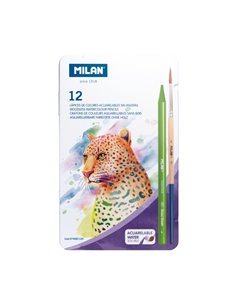 Milan Pack de 12 Lapices de Couleurs Acuarelables - Boîte Metalica - Todo Mina - Comprend Pincel - Couleurs assorties