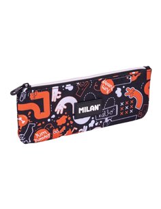 Milan Fingers Étui Trousse Plano - Compact - Fermeture zippée - 23x9x1.5cm - Couleur Orange