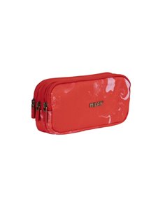 Milan Lava Étui Trousse - Fermeture éclair - 3 Compartiments - 22x11x6.5cm - Couleur Rouge