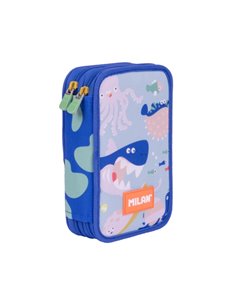 Milan Blue Odyssey Plumier de 2 Pisos Avec Règle - Sacapuntas - Gomas de Borrar - Lapices de Grafito et de Couleurs - Feutres - 