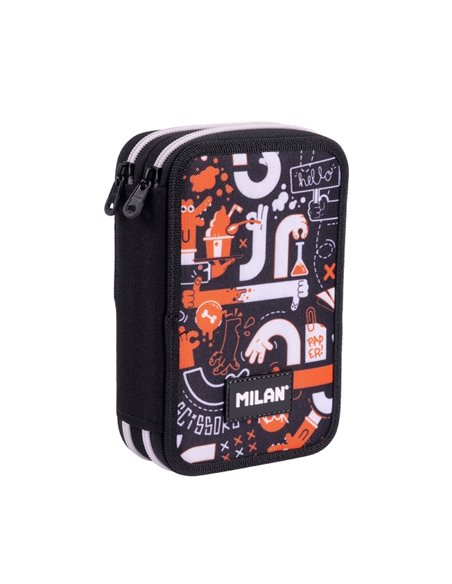 Milan Fingers Plumier de 2 Pisos Avec Règle - Sacapuntas - Gomas de Borrar - Lapices de Grafito et de Couleurs - Feutres - Stylo