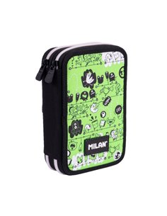 Milan Tandem 2 Plumier de 2 Pisos Avec Règle - Sacapuntas - Gomas de Borrar - Lapices de Grafito et de Couleurs - Feutres - Styl