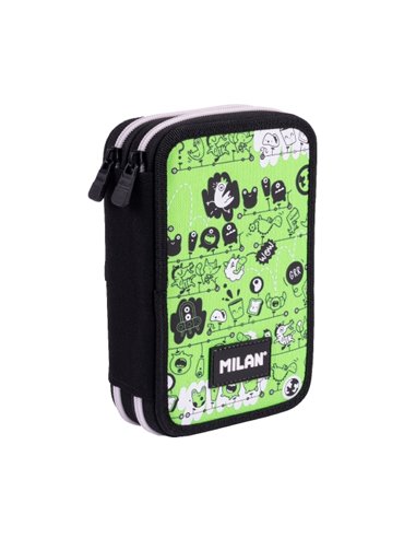 Milan Tandem 2 Plumier de 2 Pisos Avec Règle - Sacapuntas - Gomas de Borrar - Lapices de Grafito et de Couleurs - Feutres - Styl
