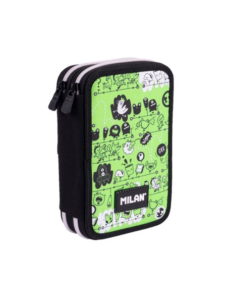 Milan Tandem 2 Plumier de 2 Pisos Avec Règle - Sacapuntas - Gomas de Borrar - Lapices de Grafito et de Couleurs - Feutres - Styl
