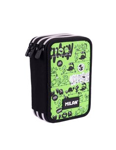 Milan Tandem 2 Plumier de 3 Pisos Avec Contenido Assorti - 19.5x13x7.5cm - Couleur Vert