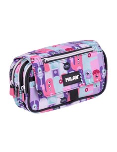 Milan Aliens 2 Étui Trousse Avec Solapa - Fermeture éclair - 4 Compartiments - 13x24x10cm - Couleur Rose