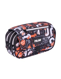 Milan Fingers Étui Trousse Avec Solapa - Fermeture éclair - 4 Compartiments - 13x24x10cm - Couleur Orange