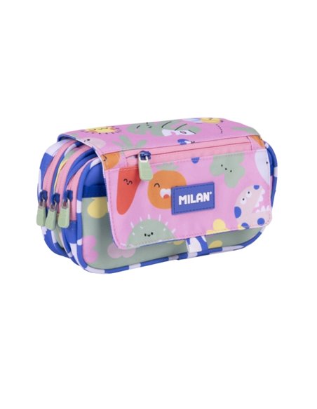 Milan Green and Grow Étui Trousse Avec Solapa - Fermeture éclair - 4 Compartiments - 13x24x10cm - Multicolor
