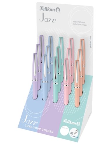 Pelikan Jazz Pastel Présentoir Avec 15 Boligrafos Avec Mecanismo de Giro - Pointe Media - Corps Lacado - Rechargeable - Couleur 