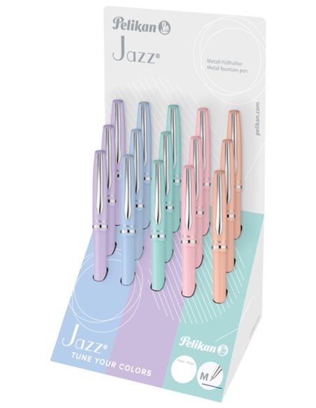 Pelikan Jazz Pastel Présentoir Avec 15 Boligrafos Avec Mecanismo de Giro - Pointe Media - Corps Lacado - Rechargeable - Couleur 