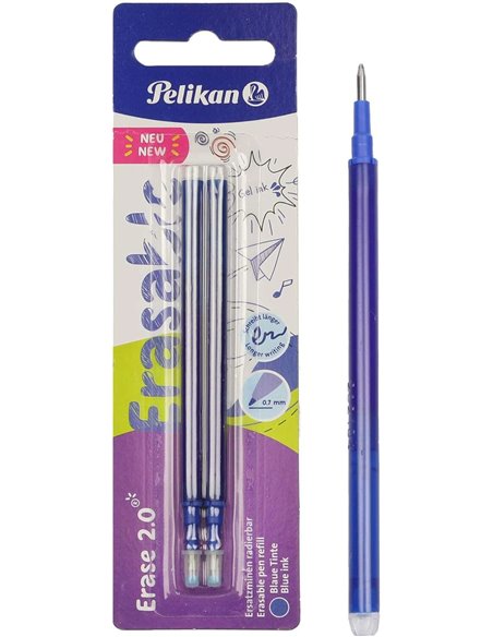 Pelikan Blister 2 Recambio Pour Borrador Erase 2.0 - Presentacion en Blister Card - Couleur Bleu