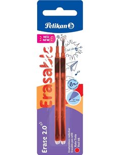 Pelikan Blister 2 Recambio de Borrador Erase 2.0 - Idéal Pour Lapices et Boligrafos - Couleur Rouge