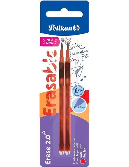 Pelikan Blister 2 Recambio de Borrador Erase 2.0 - Idéal Pour Lapices et Boligrafos - Couleur Rouge