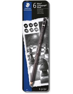 Staedtler Mars Lumograph Black Artist Pencil 100B Pack de 6 Lapices de Grafito - Resistencia à la Rotura - Graduaciones Surtidas