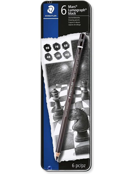 Staedtler Mars Lumograph Black Artist Pencil 100B Pack de 6 Lapices de Grafito - Resistencia à la Rotura - Graduaciones Surtidas