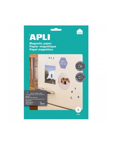 Apli Pack de 8 Feuilles de Papier Magnetico A4 - 650gr - Adapté Pour Impresoras Inkjet - Facile de Usar - Idéal Pour Imagenes Pe