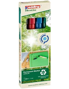 Edding 25 EcoLine Pack de 4 Feutres Permanentes - Pointe Ronde Fina - Trait 1mm - 90% de Plastico Reciclado - Couleurs assorties