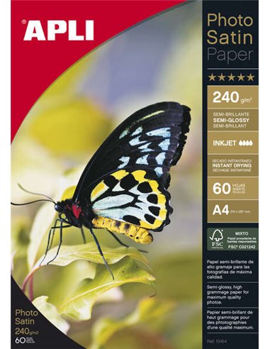 Apli Papier Fotografico Photosatin A4 240g 60 Feuilles