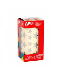 Apli Rollo de Gomets Estrella - Adhésif permanent - 2 Tamaños - 2.360 Gomets - Adhésif Base Eau - Sans de Disolventes