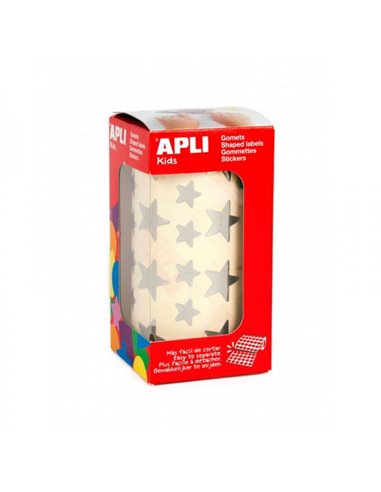 Apli Rollo de Gomets Estrella - Adhésif permanent - 2 Tamaños - 2.360 Gomets - Adhésif Base Eau - Sans de Disolventes