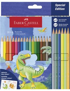 Faber-Castell Edicion Dinosaurios Pack de 24 Lapices de Couleurs Hexagonales - 18 Couleurs Clasicos + 3 Couleurs Neon + 3 Couleu