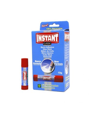 Instant Classic Barra de Pegamento 10grs - Adapté Pour Usage Infantil et/ou Domestique - Lavable - Sans Disolventes