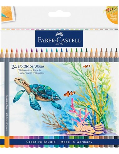 Faber-Castell Tropical Escapes Pack Avec 24 Lapices de Couleurs Acuarelables Goldfaber - Mina de 3,3mm - Aplicacion Doux - Bois 